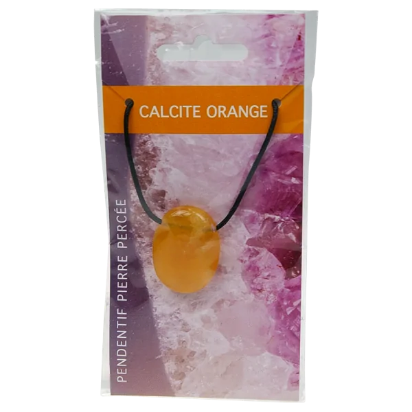 Pendentif pierre ovale percée - Calcite orange