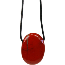 Collier Jaspe Rouge pierre ovale percée cordon noir - Photo 1 | Dans les Yeux de Gaia