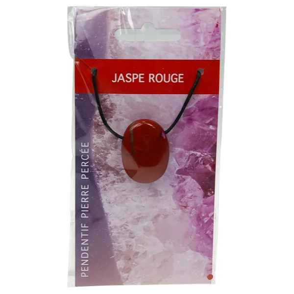 Collier Jaspe Rouge pierre ovale percée cordon noir - Photo 2 | Dans les Yeux de Gaia