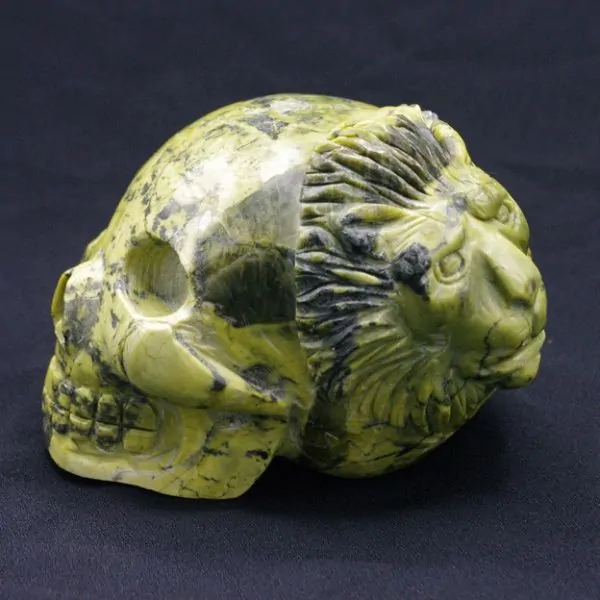 Crâne en Serpentine Lion | Crânes de Cristal | Dans les yeux de Gaïa