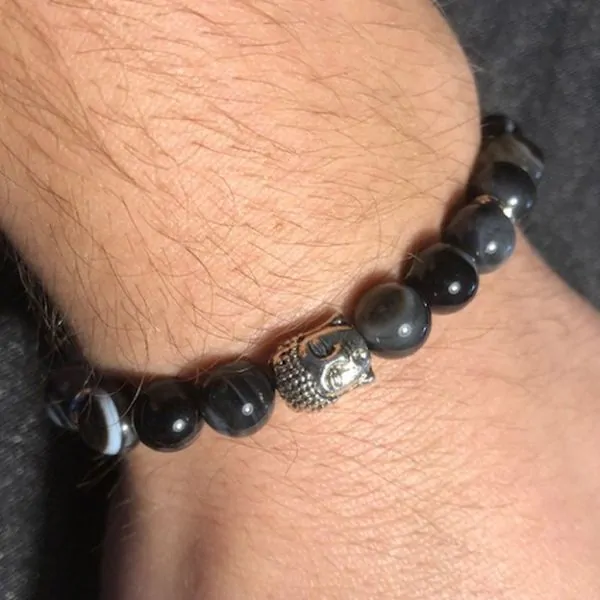 Bracelet 3 Bouddha Agate Noire | Bracelets en Pierres | Dans les yeux de Gaïa
