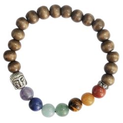 Bracelet 7 Chakras Bois Perles rondes 8 mm | Dans les Yeux de Gaia