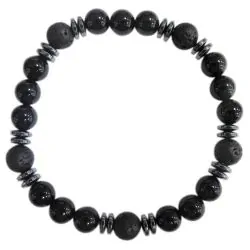 Bracelet H Onyx noir, Pierre de lave Perles rondes 8 mm 
