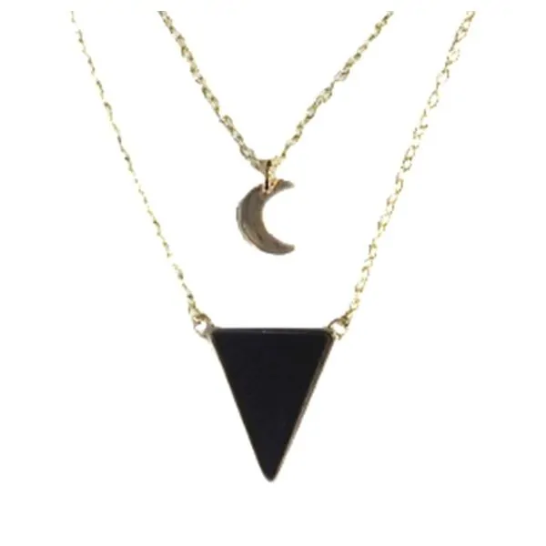 Collier Onyx Noir Triangle et Lune Chaîne dorée 