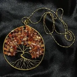 Collier artisanal arbre de vie en cornaline | Pendentifs en Minéraux | Dans les yeux de Gaïa