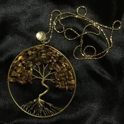 Collier artisanal arbre de vie en oeil de tigre | Pendentifs en Minéraux | Dans les yeux de Gaïa