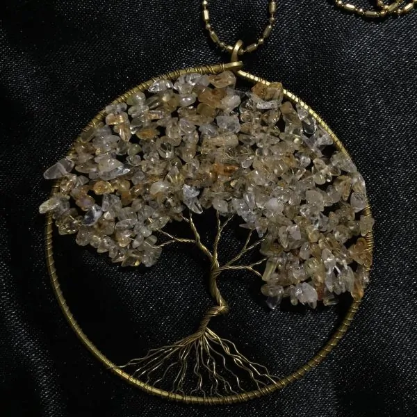 Collier artisanal arbre de vie en citrine - améthyste chauffée | Pendentifs en Minéraux | Dans les yeux de Gaïa