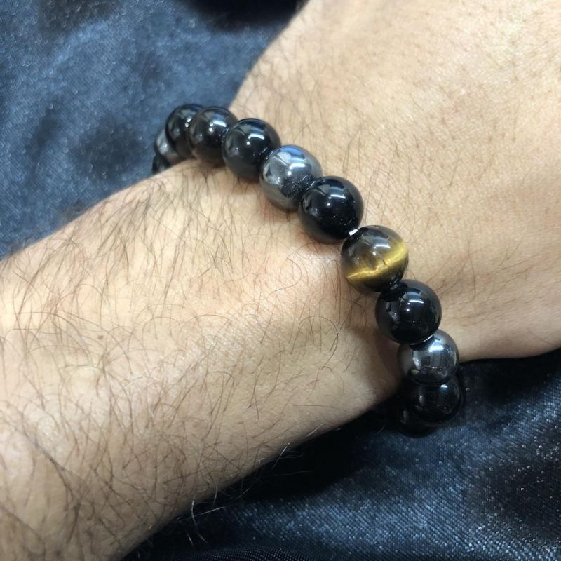 Bracelet en Obsidienne noire et Oeil de Tigre