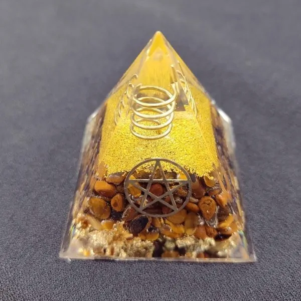 Mini Pyramide Orgonite Pierre naturelle - Oeil de Tigre | Orgonites et condensateurs | Dans les yeux de Gaïa