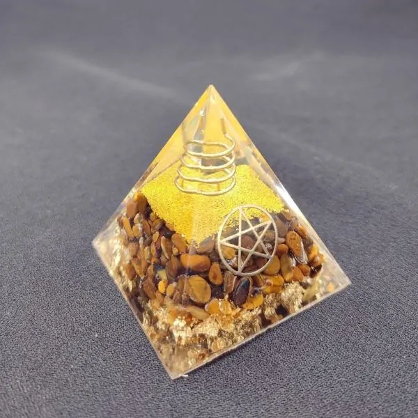 Mini Pyramide Orgonite Pierre naturelle - Oeil de Tigre | Orgonites et condensateurs | Dans les yeux de Gaïa