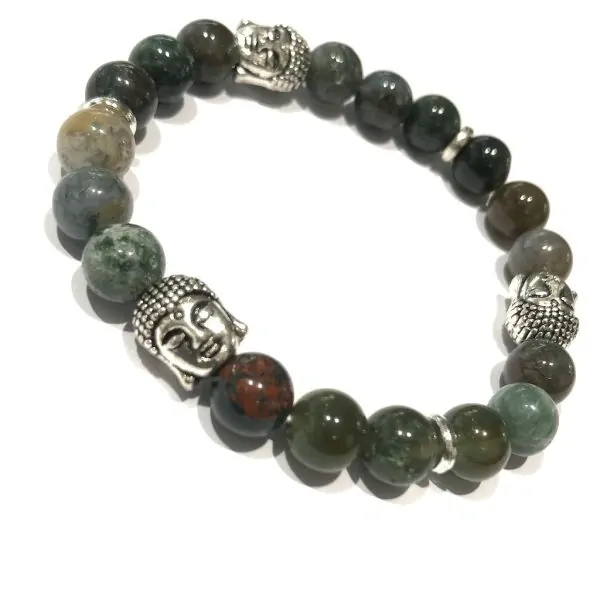 Bracelet Agate indienne 3 bouddhas perles rondes 8mm | Bracelets en Pierres | Dans les yeux de Gaïa