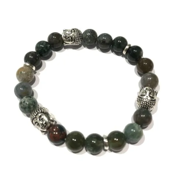 Bracelet Agate indienne 3 bouddhas perles rondes 8mm | Bracelets en Pierres | Dans les yeux de Gaïa