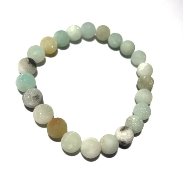 Bracelet Amazonite givrée perles rondes de 8mm | Bracelets en Pierres | Dans les yeux de Gaïa