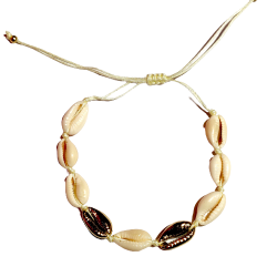 Bracelet de cheville en coquillage Cauri simple et doré sur fil blanc, photo 1 | Dans les Yeux de Gaia