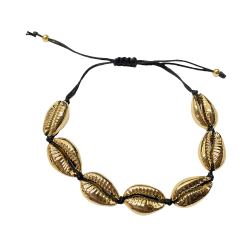 Bracelet en coquillage Cauri doré sur fil noir, photo 1 | Dans les Yeux de Gaia