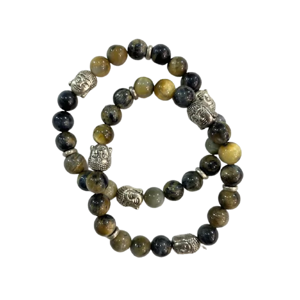 Bracelet Oeil de Faucon 3 bouddhas perles rondes 8mm | Bracelets en Pierres | Dans les yeux de Gaïa