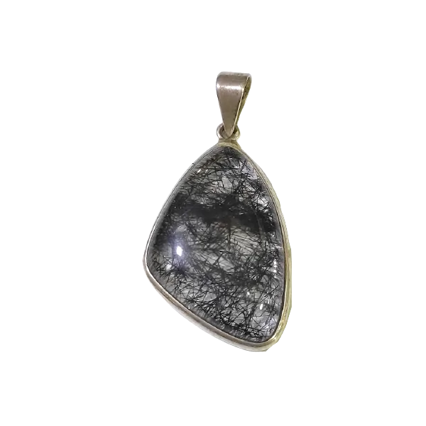 Pendentif Quartz et Tourmaline noire polie sur argent 925 - Photo 1 | Dans les Yeux de Gaia