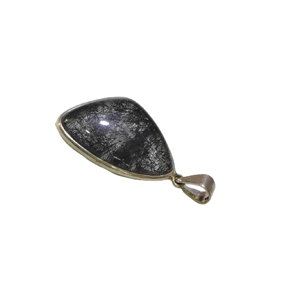 Pendentif Quartz et Tourmaline noire polie sur argent 925 - Photo 2 | Dans les Yeux de Gaia