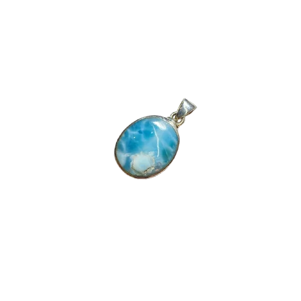 Pendentif Larimar Serti sur Argent -1| Pendentifs en Minéraux | Dans les yeux de Gaïa