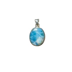 Pendentif Larimar Serti sur Argent -1| Pendentifs en Minéraux | Dans les yeux de Gaïa