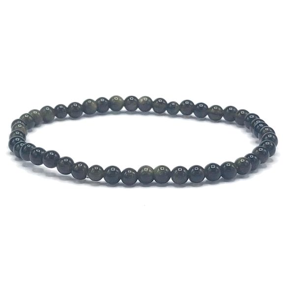 Bracelet Obsidienne Dorée perles rondes 4mm
