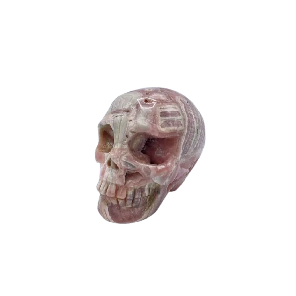 crâne en rhodochrosite, profil 1 | Dans les Yeux de Gaia