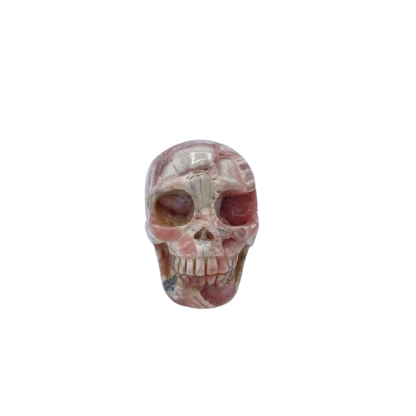 crâne en rhodochrosite, vue de face | Dans les Yeux de Gaia