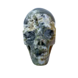Crâne d'humain en Agate mousse, vue de face | Dans les Yeux de Gaia
