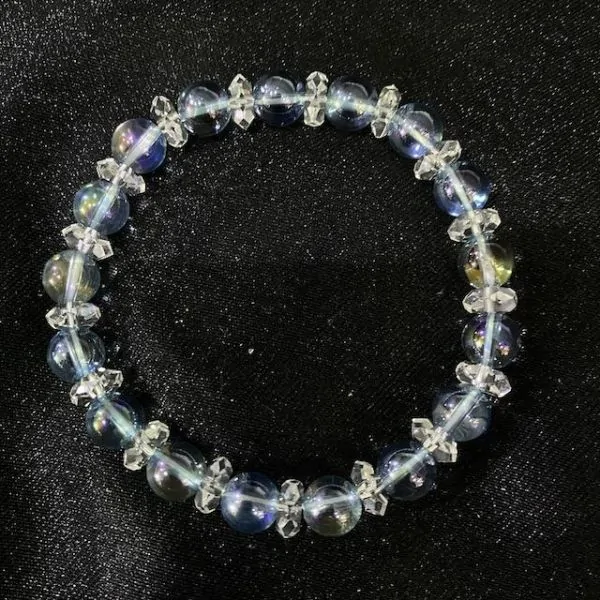 Bracelet en Aqua Aura et Cristal de Roche | Bracelets en Pierres | Dans les yeux de Gaïa