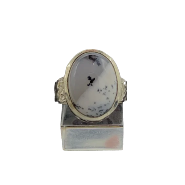 Bague Agate Dendritique / Merlinite sertie sur Argent 925 -1| Bagues en Minéraux | Dans les yeux de Gaïa