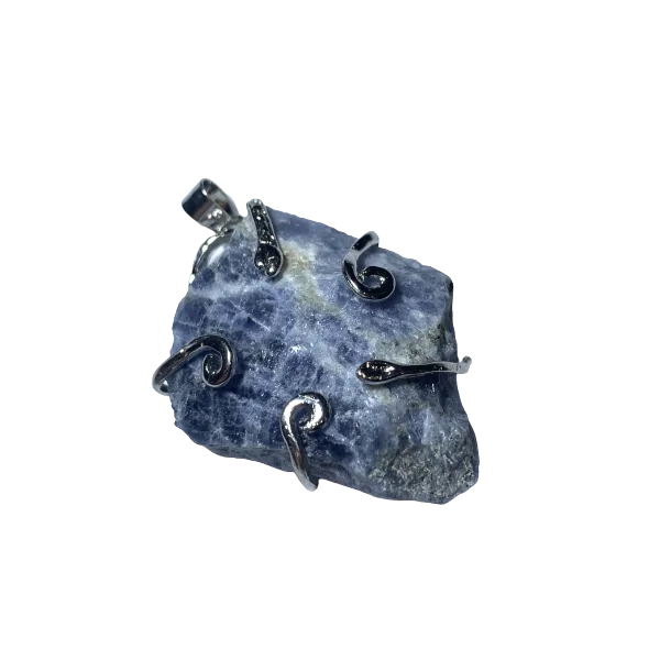 Pendentif en Sodalite serti sur métal argenté -1 | Pendentifs en Minéraux | Dans les yeux de Gaïa