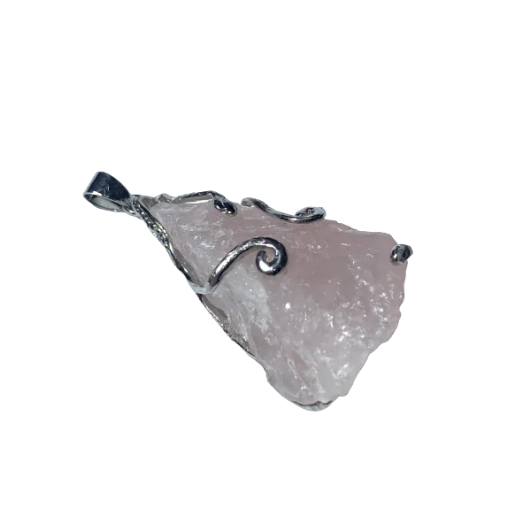 Pendentif en Quartz Rose serti sur métal argenté -1 | Pendentifs en Minéraux | Dans les yeux de Gaïa