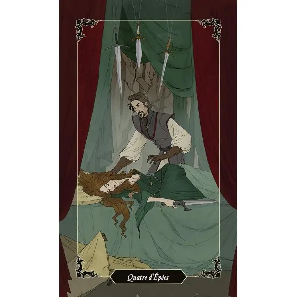 Carte "Quatre d'Épées" de Dark Wood Tarot - Sacha Graham | Dans les Yeux de Gaia
