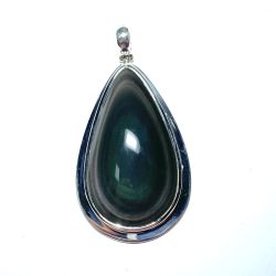 Pendentif en Obsidienne Oeil céleste serti sur Argent 925 1 - Bijoux créateurs & Lithothérapie |Dans les Yeux de Gaïa