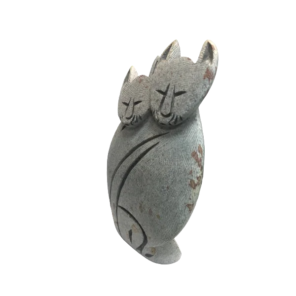 Sculpture de Chats en Stéatite de profil - Dans les Yeux de Gaia