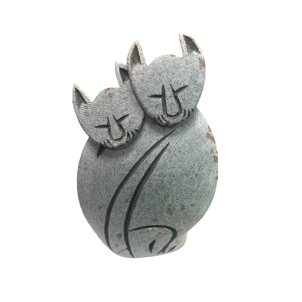 Sculpture de Chats en Stéatite - Dans les Yeux de Gaia