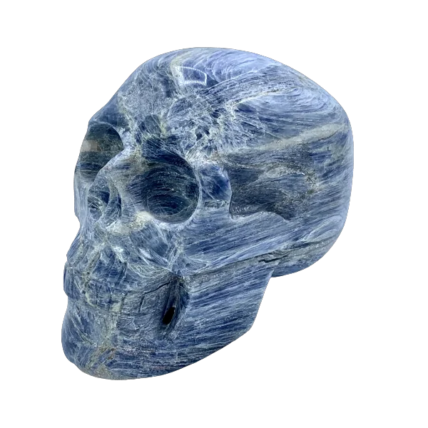 Crâne en Cyanite - de profil gauche | Dans les Yeux de Gaïa