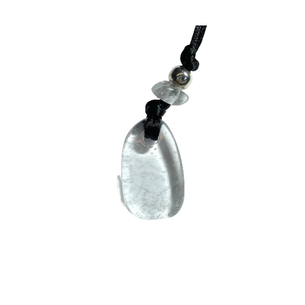 Collier en Cristal de Roche avec une Perle métallique et un Cordon noir | Pendentifs en Minéraux | Dans les yeux de Gaïa