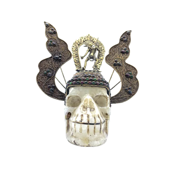 Crâne népalais en Cristal de Roche de l'Himalaya avec Dakini en bronze1 | Dans les Yeux de Gaïa