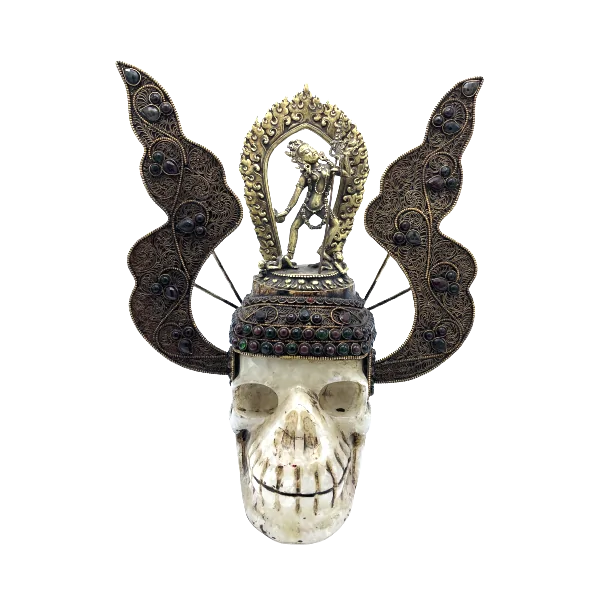 Crâne népalais en Cristal de Roche de l'Himalaya avec Dakini en bronze 2| Dans les Yeux de Gaïa