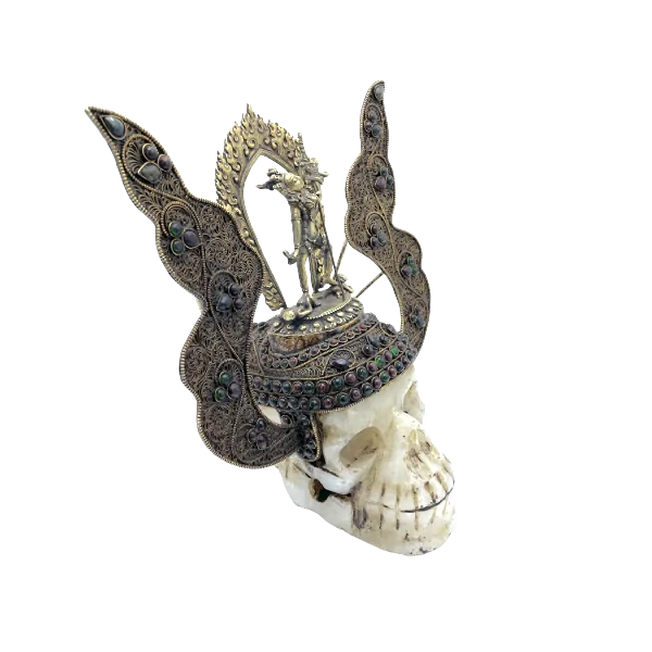 Crâne népalais en Cristal de Roche de l'Himalaya avec Dakini en bronze 3| Dans les Yeux de Gaïa