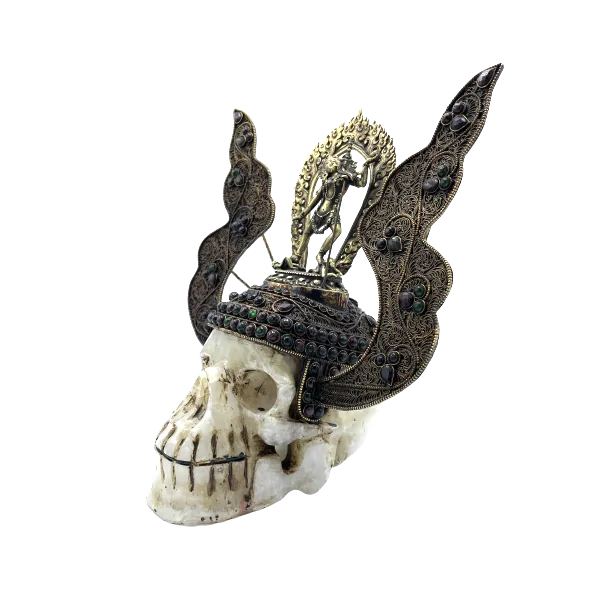 Crâne népalais en Cristal de Roche de l'Himalaya avec Dakini en bronze 5| Dans les Yeux de Gaïa