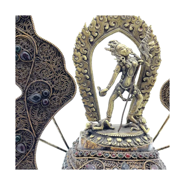 Crâne népalais en Cristal de Roche de l'Himalaya avec Dakini en bronze 8| Dans les Yeux de Gaïa