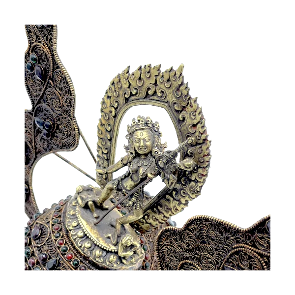Crâne népalais en Cristal de Roche de l'Himalaya avec Dakini en bronze 9 | Dans les Yeux de Gaïa