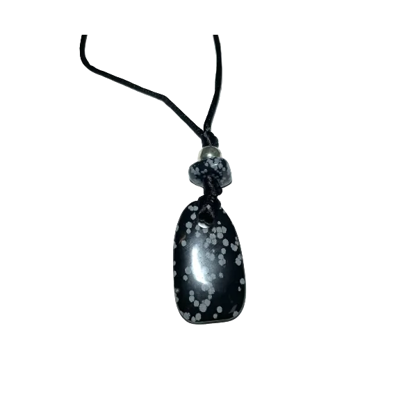 Collier en Obsidienne Neige avec une Perle métallique et un cordon noir | Dans les yeux de Gaïa