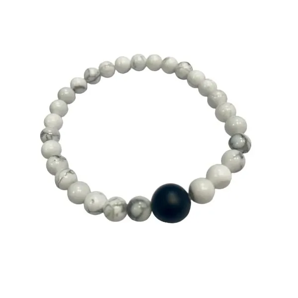 Bracelet en Howlite blanche et Onyx noir - perles 6 mm | Dans les Yeux de Gaïa