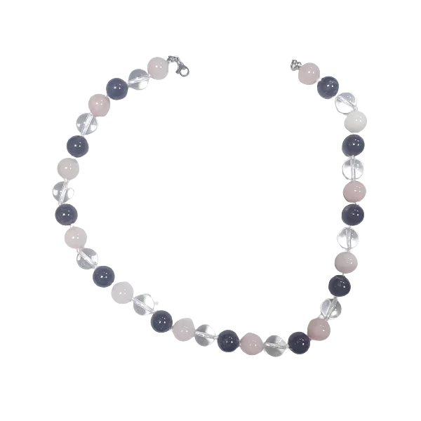 Collier Perles 12mm en Quartz Rose - Cristal de Roche - Améthyste - ouvert| Dans les yeux de Gaïa