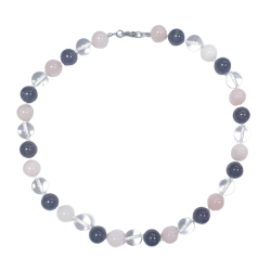Collier Perles 12mm en Quartz Rose - Cristal de Roche - Améthyste - fermé| Dans les yeux de Gaïa