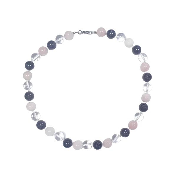 Collier Perles 12mm en Quartz Rose - Cristal de Roche - Améthyste - fermé| Dans les yeux de Gaïa