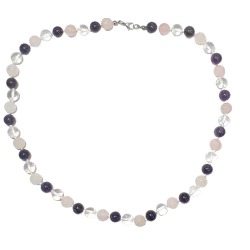 Collier Cristal de Roche - Améthyste - Quartz Rose Perles 10mm - fermé | Dans les yeux de Gaïa